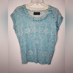 ZADIG VOLTAIRE DELUXE Silk & Cashmere Aqua Hexaprint  Top Sz Small Ninon…